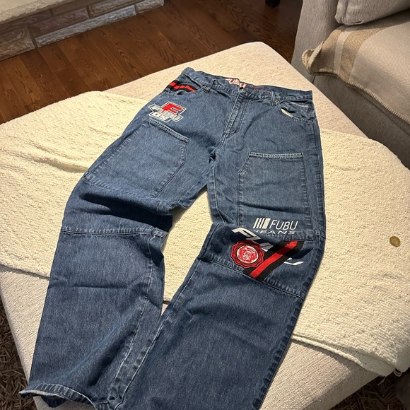 FUBU Other - Y2K FUBU Men's Blue Jeans with Red Accents